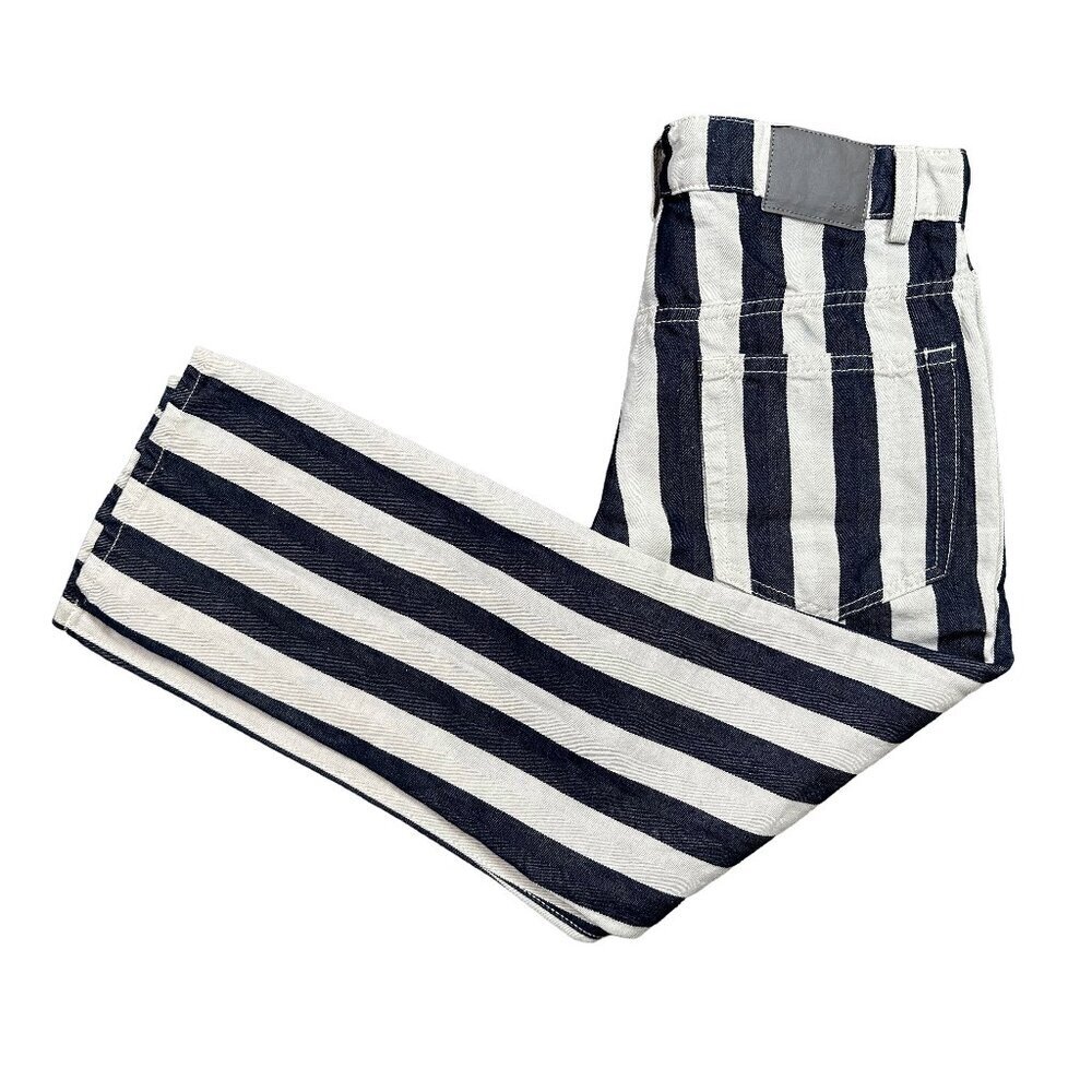 6397 NP029 Denim Shorty Jeans Cotton 26 Made in Italy Dark Blue White Stripe